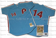 1980 Philadelphia Phillies Road Jersey...Modern Era From Mitchell & Ness, With #14 On Jersey (Pete Rose)