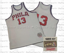 1966-67 Philadelphia 76ers Home Jersey From Mitchell & Ness NBA Hardwood Collection, With #13 On Jersey (Wilt Chamberlain)