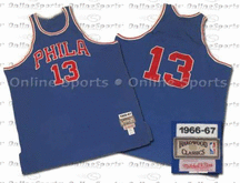 1966-67 Philadelphia 76ers Road Jersey From Mitchell & Ness NBA Hardwood Collection, With #13 On Jersey (Wilt Chamberlain)
